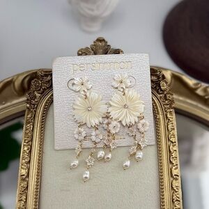 Persimmon Etched Shell Floral Drop Earrings